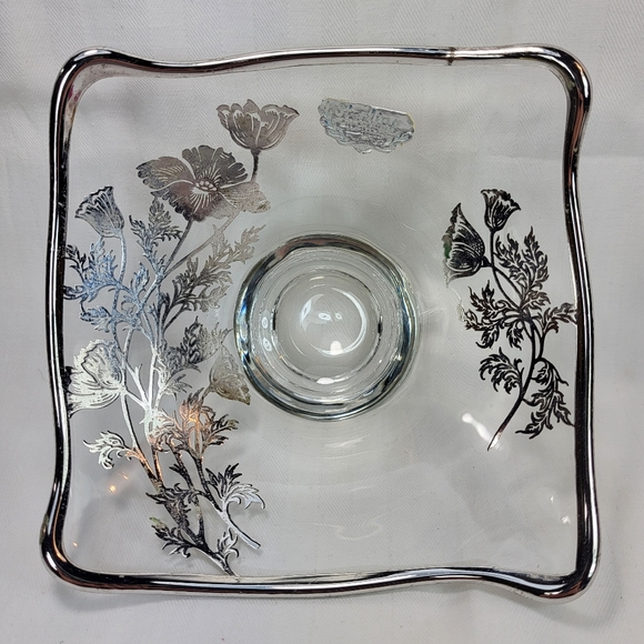 Silver City Glass Co. Sterling Overlay Bowl Dish Flanders Poppies 5.75" Square - Picture 1 of 16